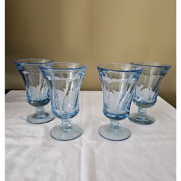 4 Fostoria Jamestown Blue Swirl Juice Glasses - Picture 1 of 7
